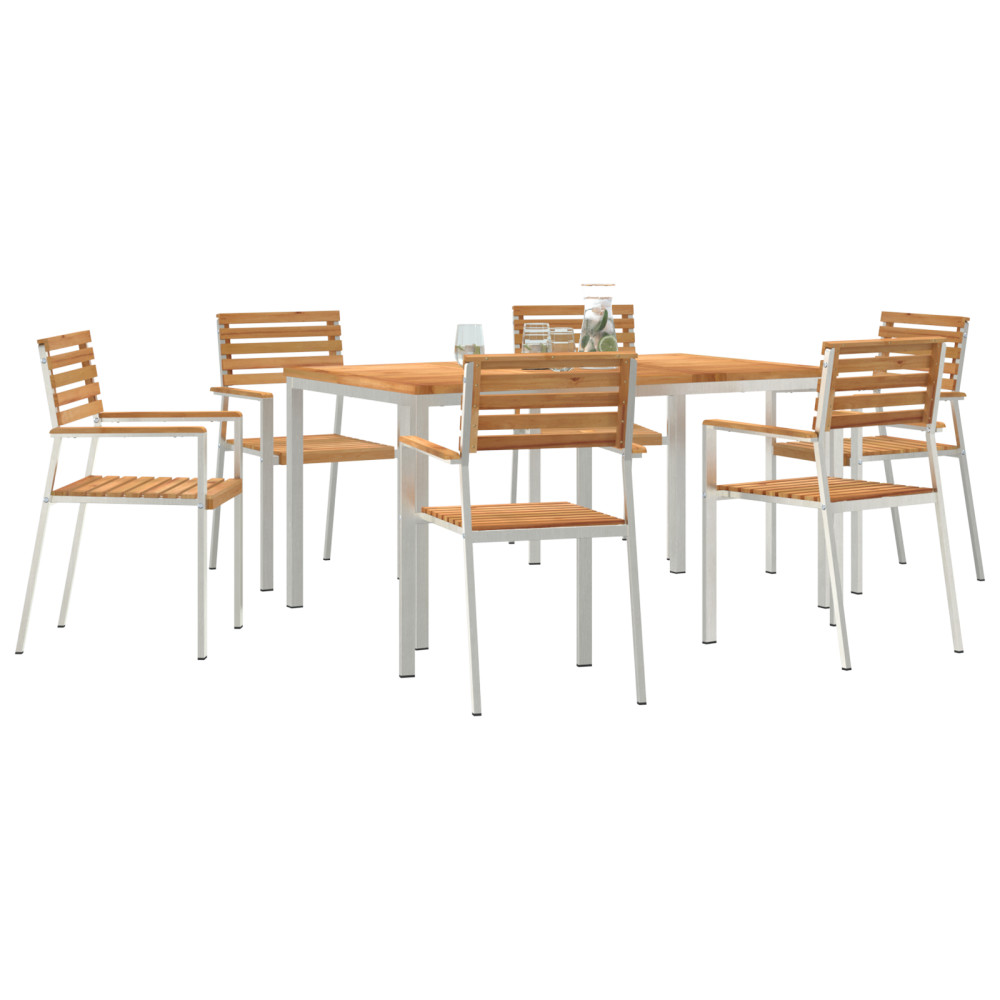 Produktbild för Trädgårdsmöbelset 7 pcs Massivt teakträ och rostfritt stål