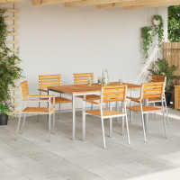 Produktbild för Trädgårdsmöbelset 7 pcs Massivt teakträ och rostfritt stål