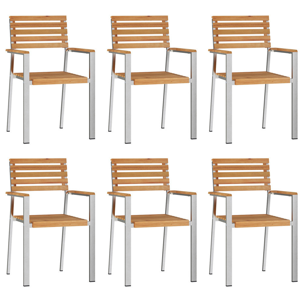 Produktbild för Trädgårdsmöbelset 7 pcs Massivt teakträ och rostfritt stål