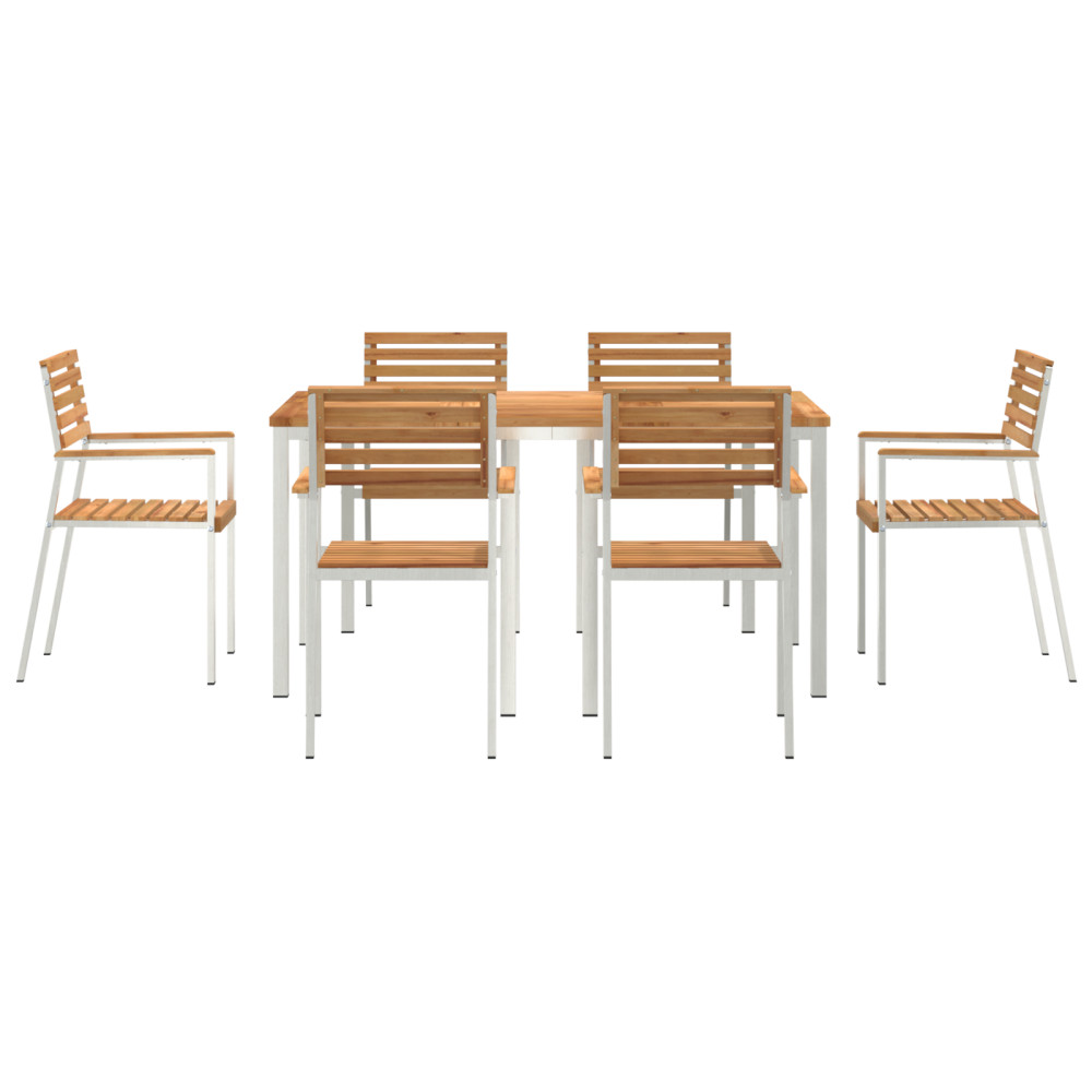 Produktbild för Trädgårdsmöbelset 7 pcs Massivt teakträ och rostfritt stål