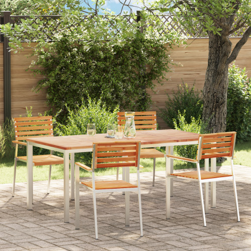 vidaXL Trädgårdsmöbelset 5 pcs Massivt teakträ och rostfritt stål
