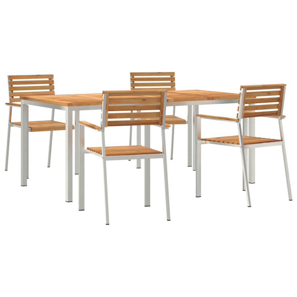 Produktbild för Trädgårdsmöbelset 5 pcs Massivt teakträ och rostfritt stål
