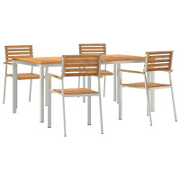 Produktbild för Trädgårdsmöbelset 5 pcs Massivt teakträ och rostfritt stål