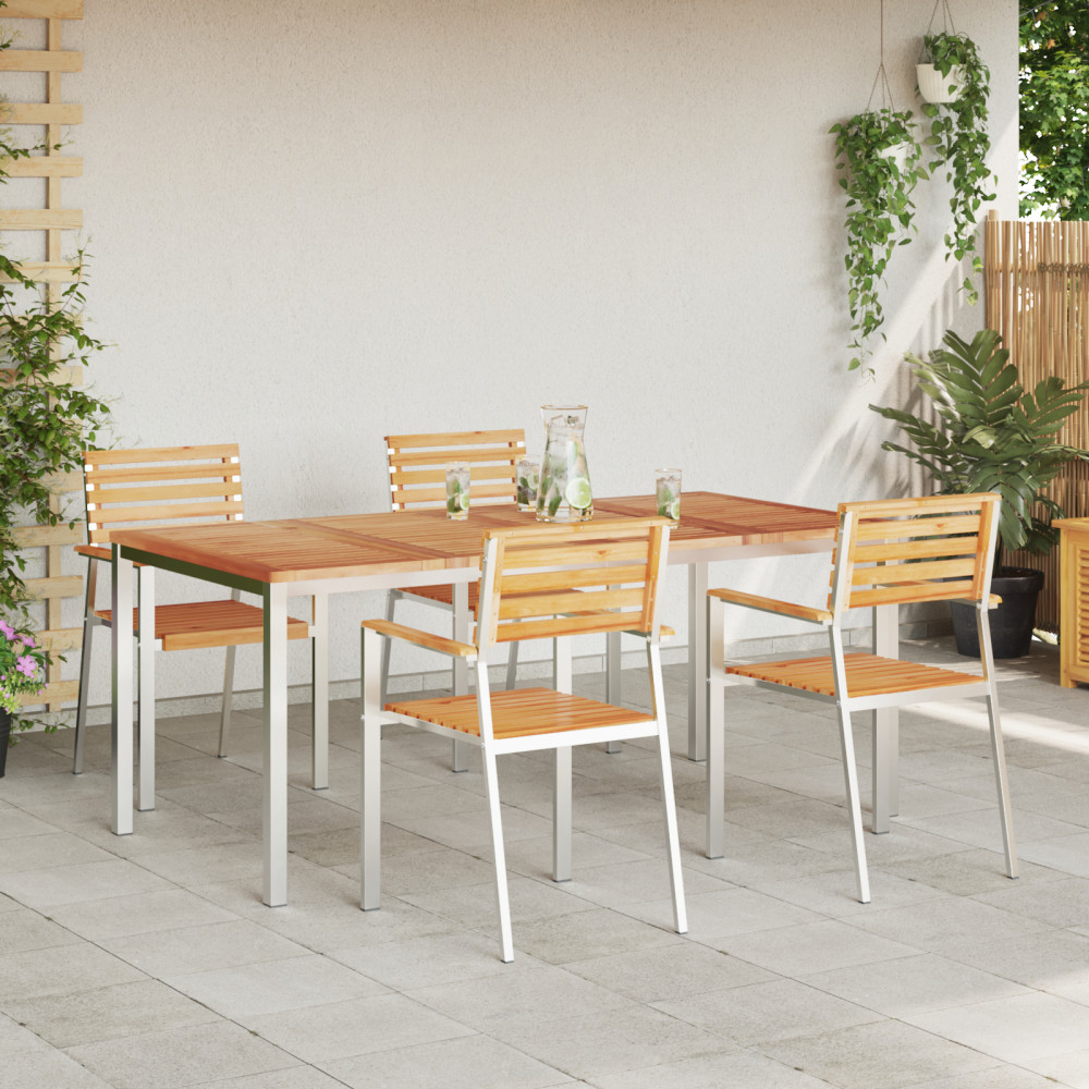 Produktbild för Trädgårdsmöbelset 5 pcs Massivt teakträ och rostfritt stål