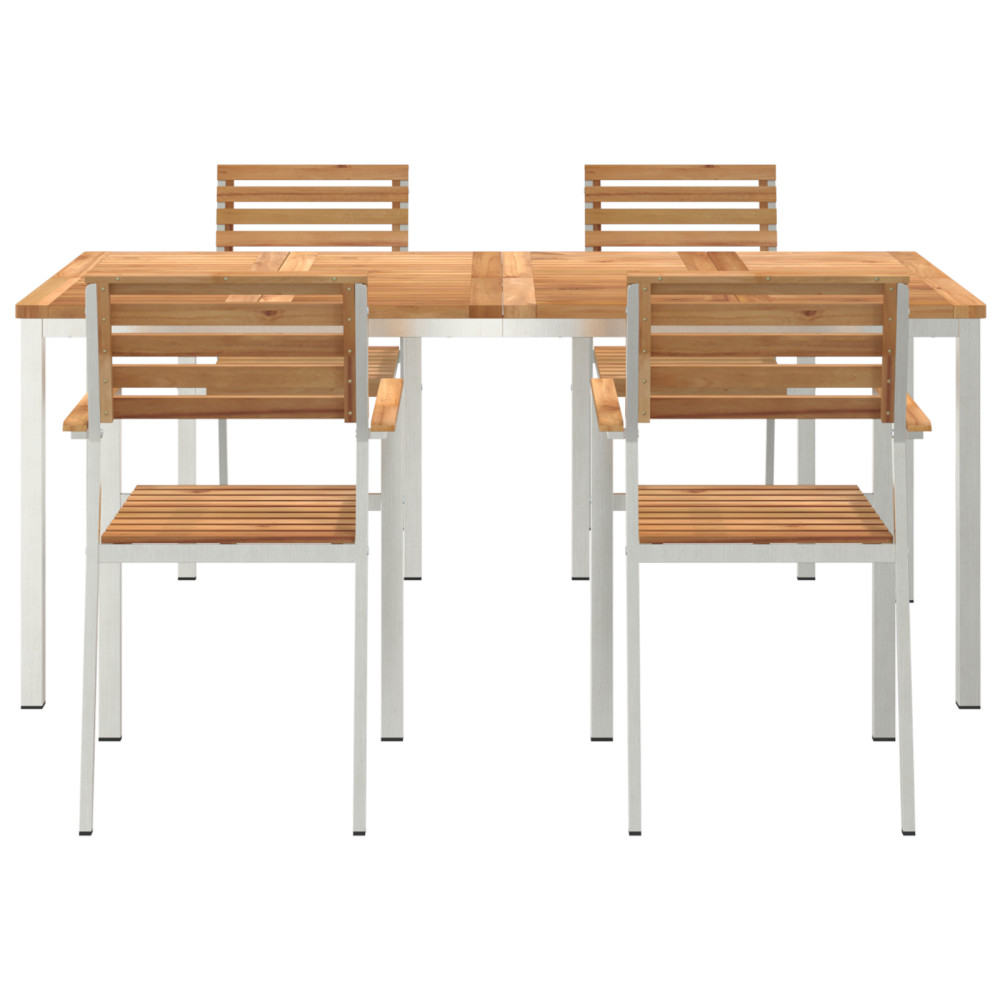 Produktbild för Trädgårdsmöbelset 5 pcs Massivt teakträ och rostfritt stål