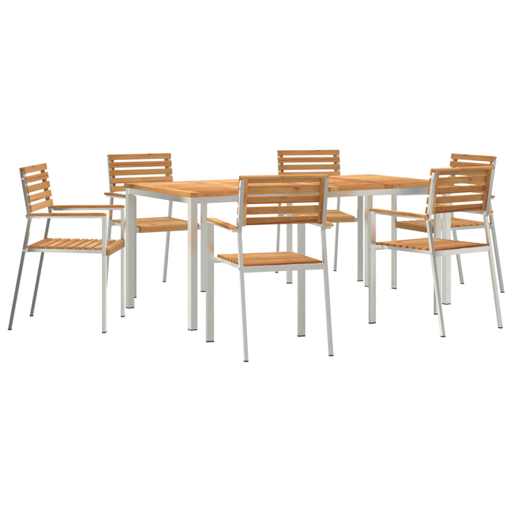 Produktbild för Trädgårdsmöbelset 7 pcs Massivt teakträ och rostfritt stål