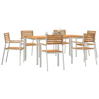 Produktbild för Trädgårdsmöbelset 7 pcs Massivt teakträ och rostfritt stål