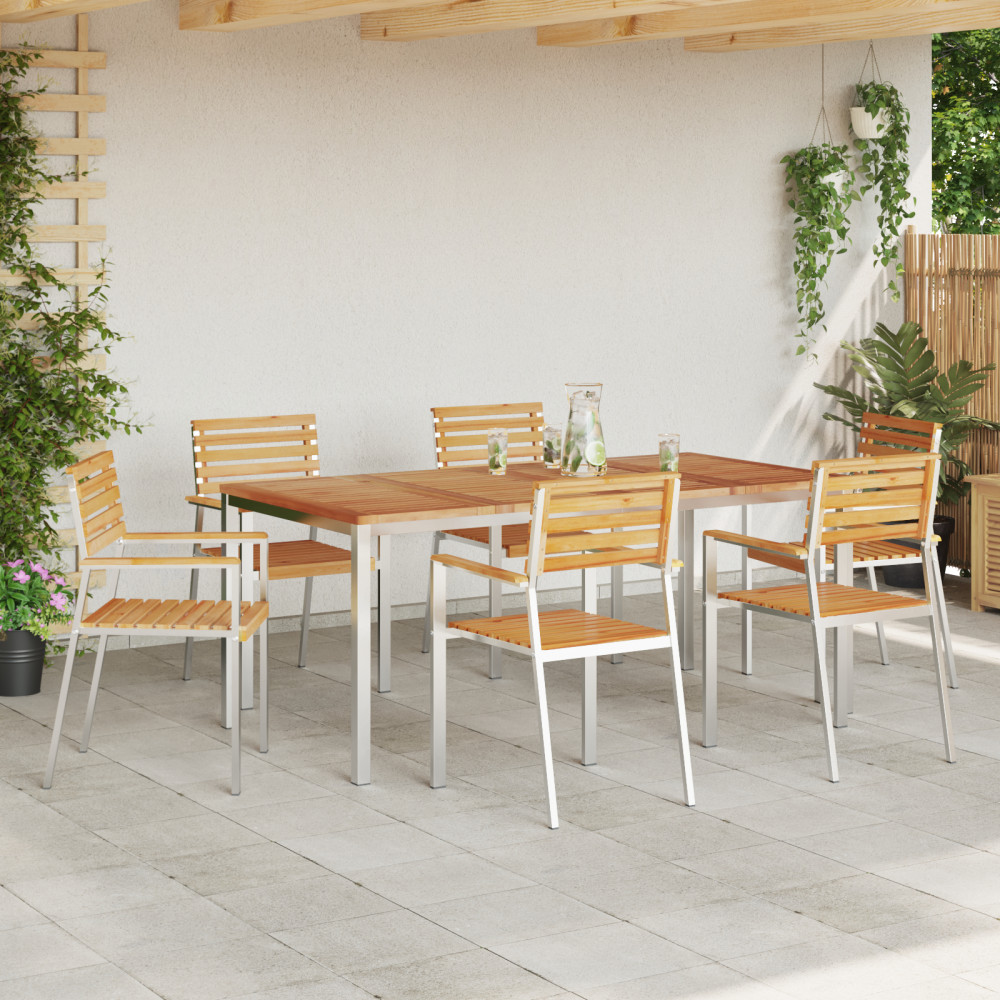 Produktbild för Trädgårdsmöbelset 7 pcs Massivt teakträ och rostfritt stål