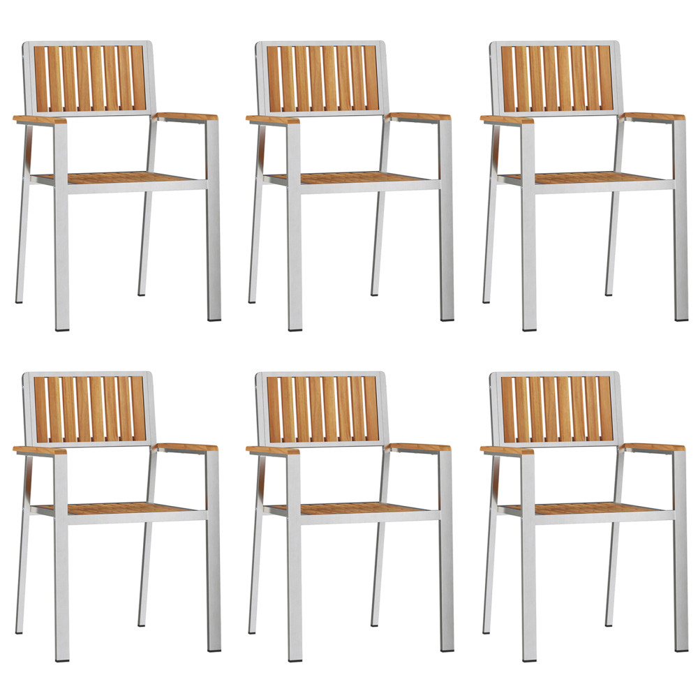 Produktbild för Trädgård Stol 6 pcs Massivt teakträ och rostfritt stål