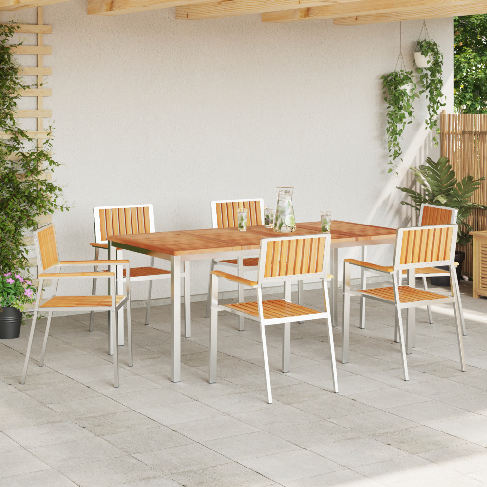 Produktbild för Trädgård Stol 6 pcs Massivt teakträ och rostfritt stål