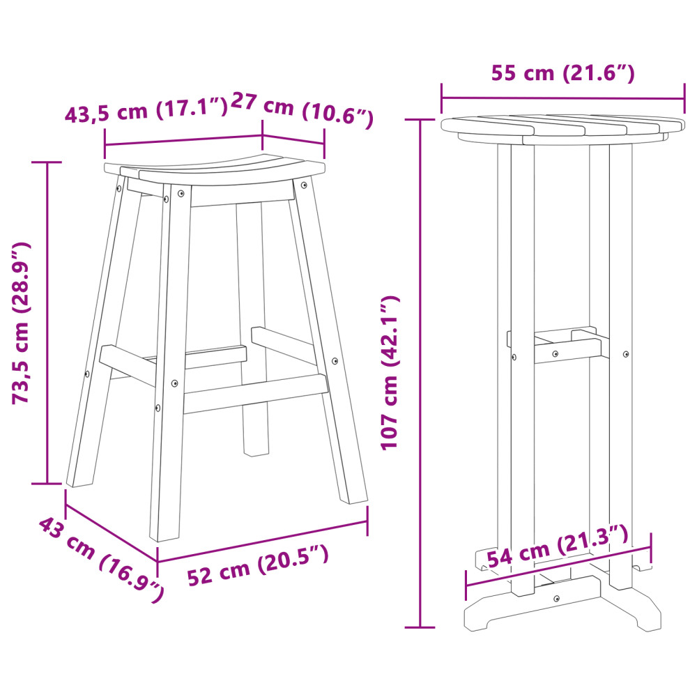 Produktbild för Trädgårds Bar Set 3 pcs Svart HDPE