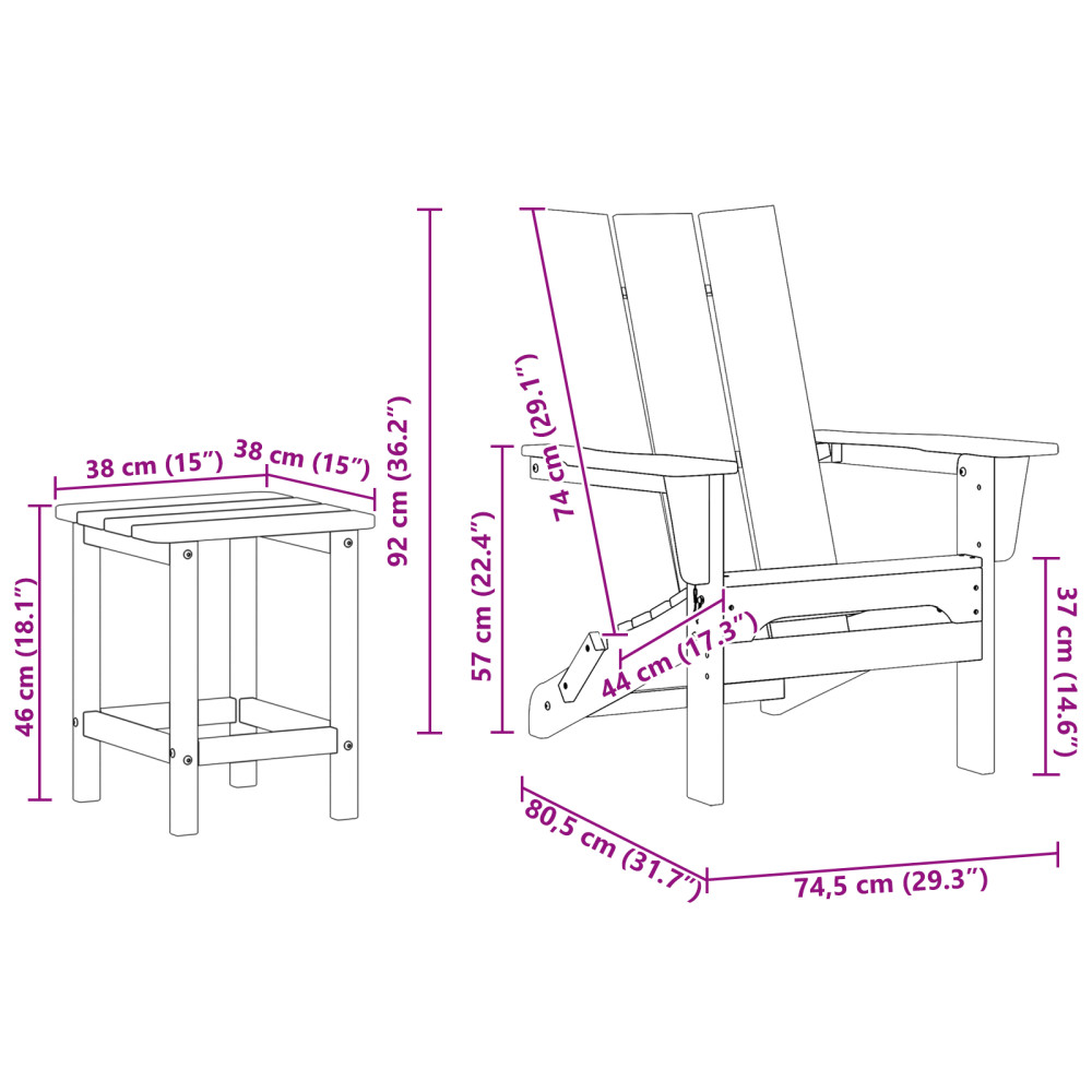 Produktbild för Trädgård Stol 3 pcs Vit 80,5 x 74,5 x 92 cm polyeten