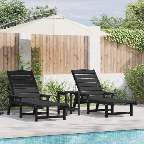 vidaXL Solstol Reclining 2 pcs Svart 195,5 x 53 x 98,5 cm polyeten