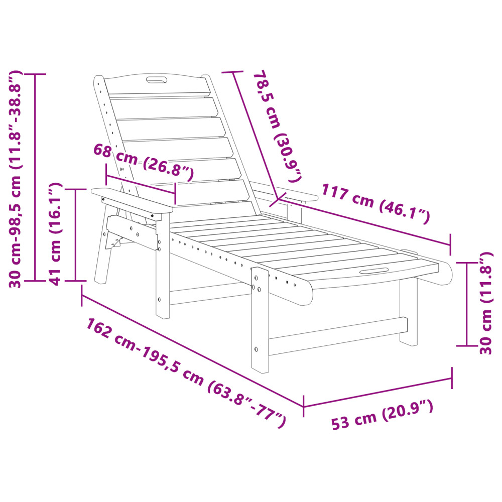 Produktbild för Solstol Reclining 2 pcs Svart 195,5 x 53 x 98,5 cm polyeten