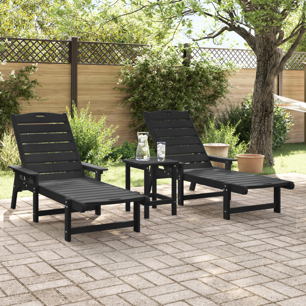 Produktbild för Solstol Reclining 2 pcs Svart 195,5 x 53 x 98,5 cm polyeten