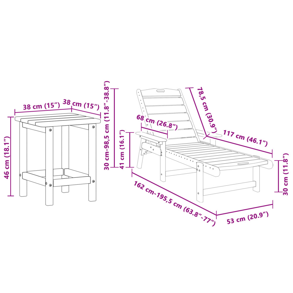 Produktbild för Solstol Reclining 3 pcs Vit polyeten