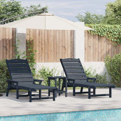 vidaXL Solstol Reclining 3 pcs Marinblå polyeten
