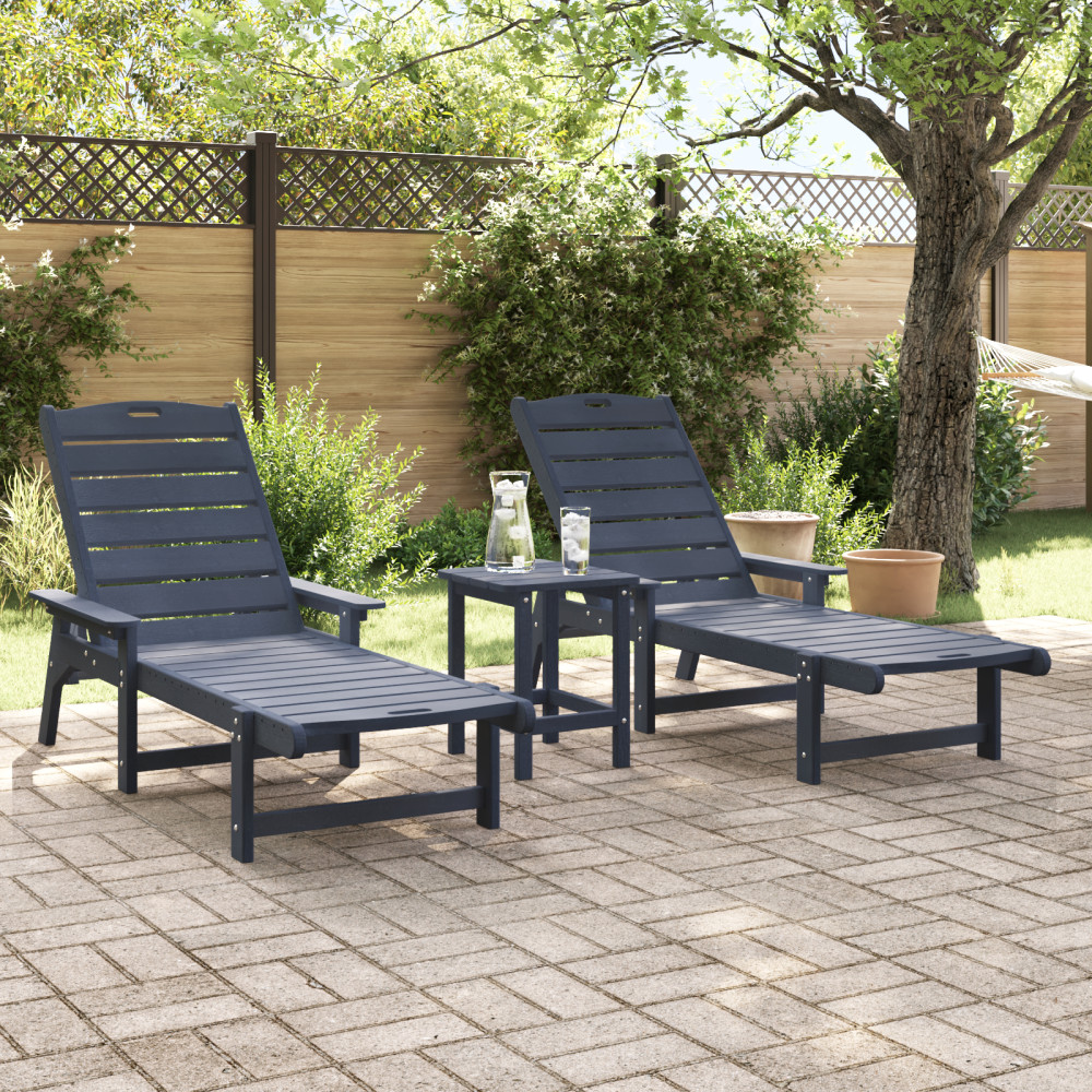 Produktbild för Solstol Reclining 3 pcs Marinblå polyeten