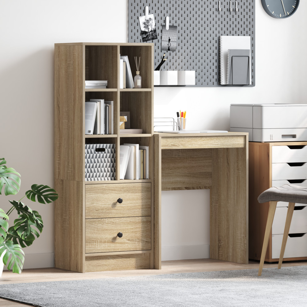 Produktbild för Skrivbord med låda med hylla med lagring 2 pcs Sonoma-ek