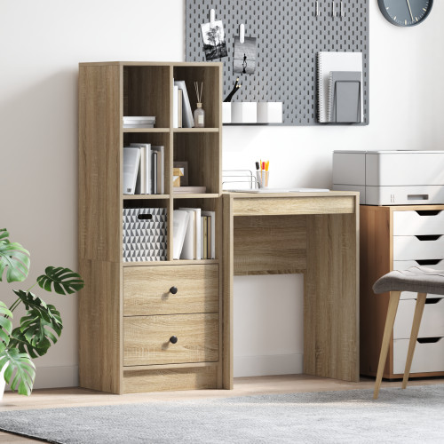 vidaXL Skrivbord med låda med hylla med lagring 2 pcs Sonoma-ek