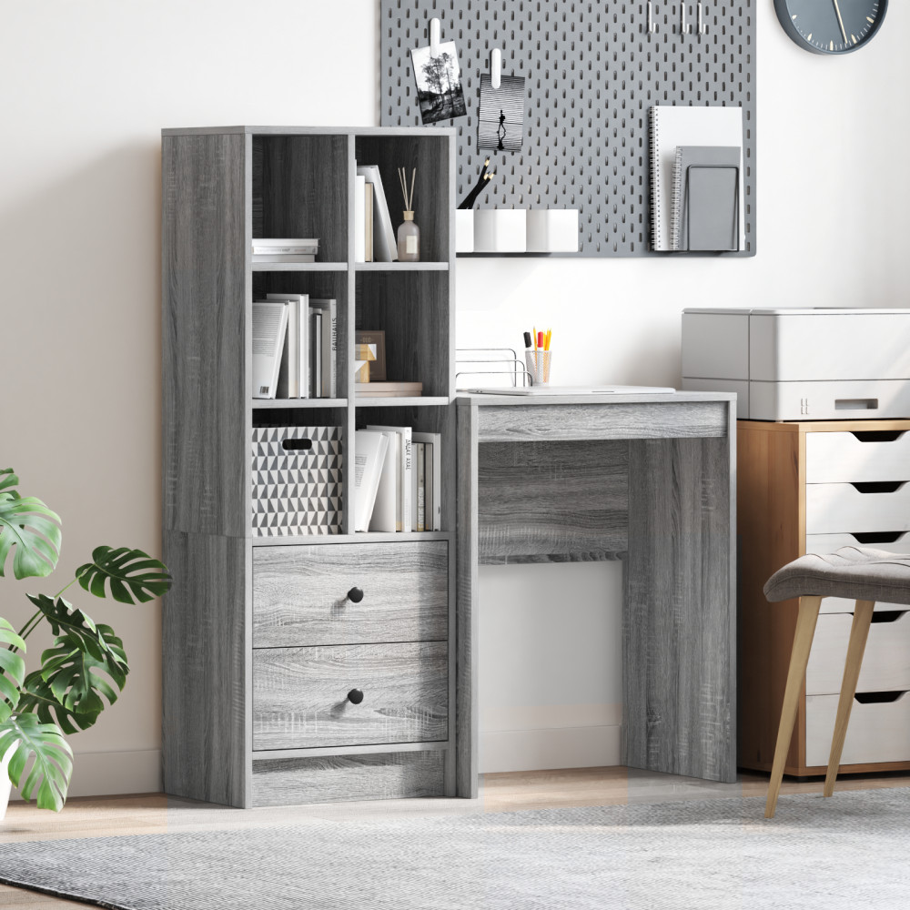 Produktbild för Skrivbord med låda med hylla med lagring 2 pcs Grå Sonoma