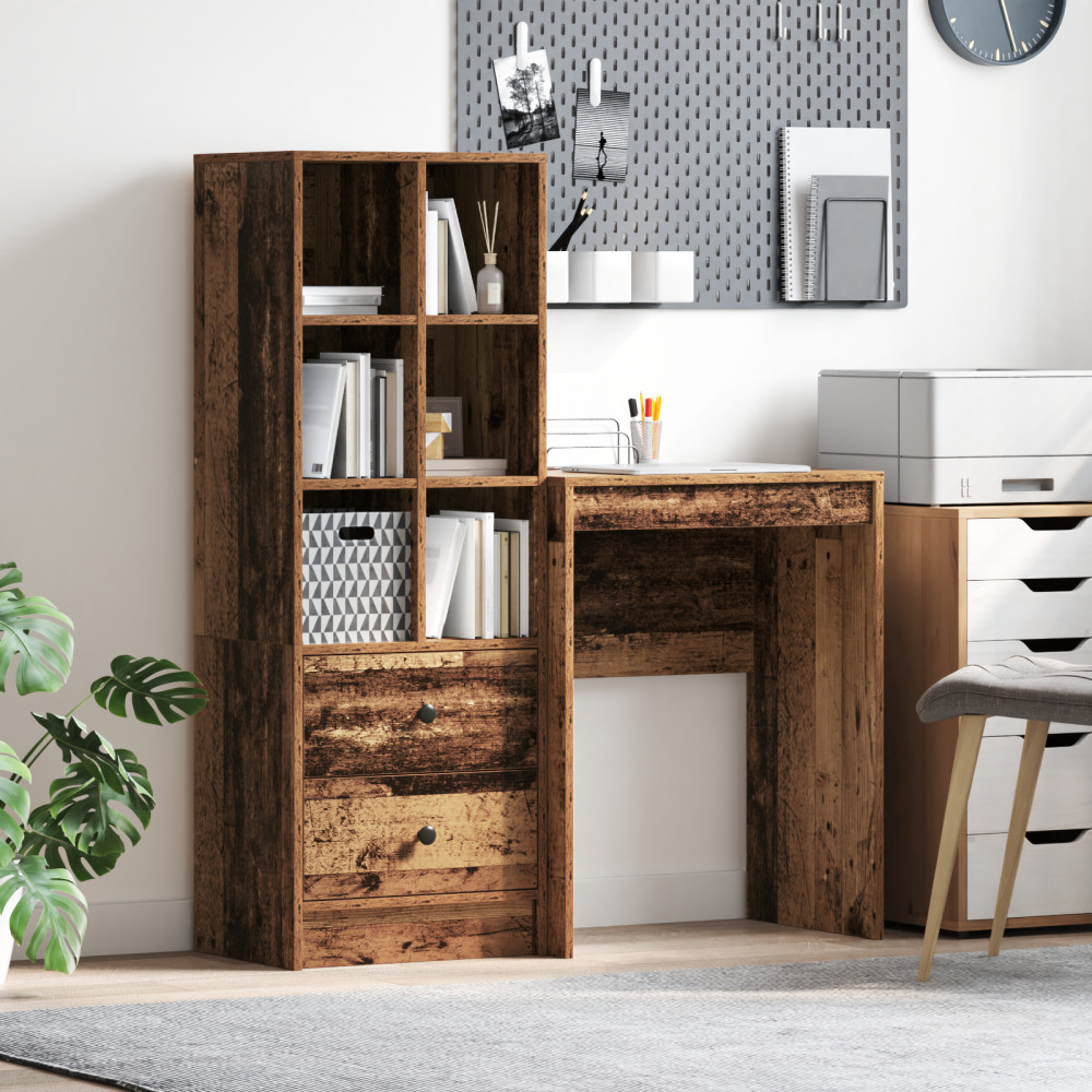 Produktbild för Skrivbord med låda med hylla med lagring 2 pcs Gammalt trä
