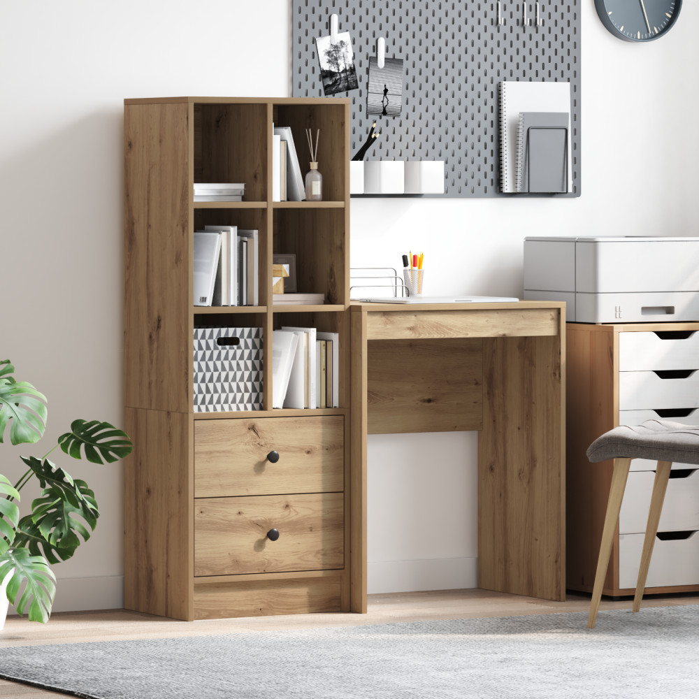 Produktbild för Skrivbord med låda med hylla med lagring 2 pcs Artisan Ek