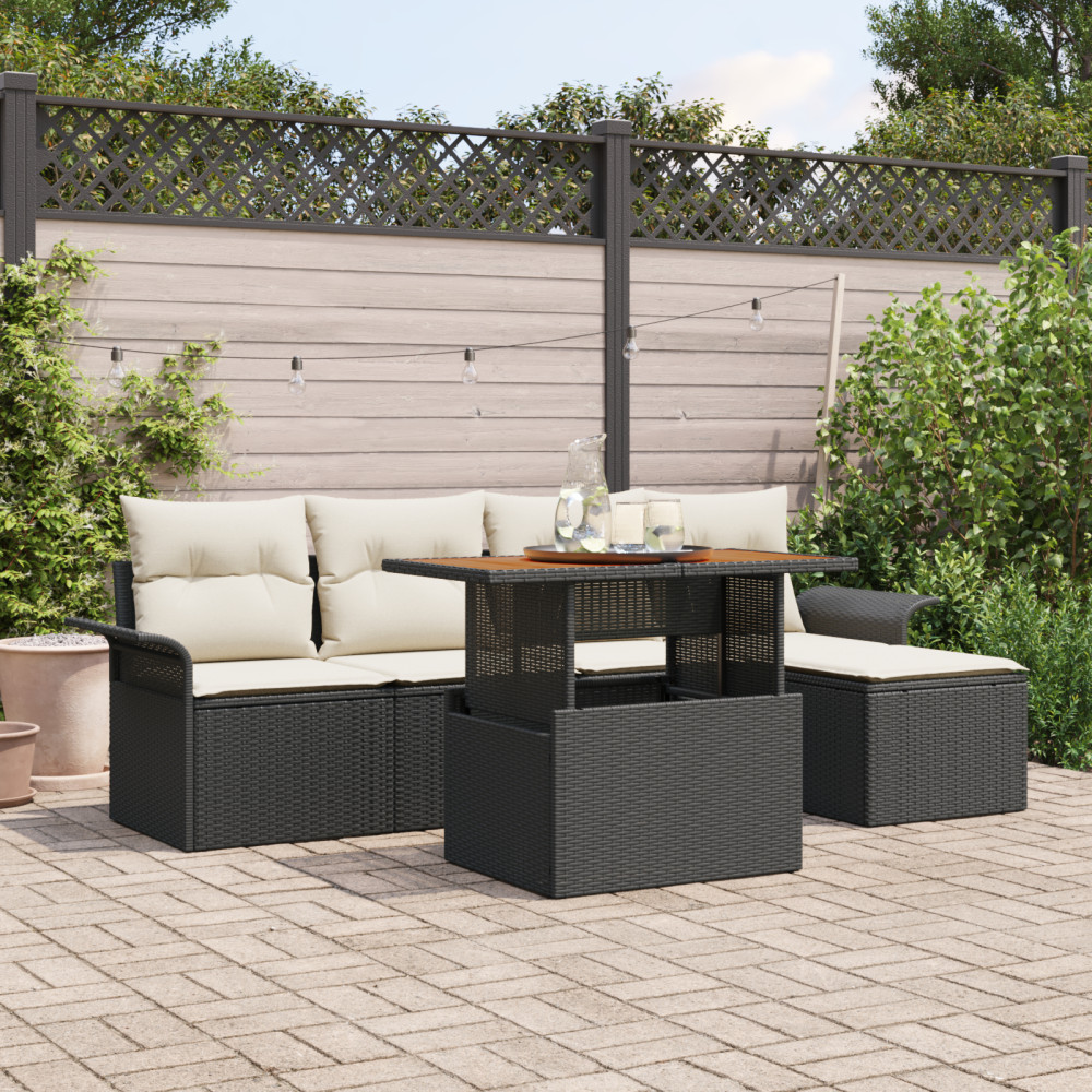 Produktbild för Trädgårdsoffset med lagring 6 pcs Svart Poly rattan