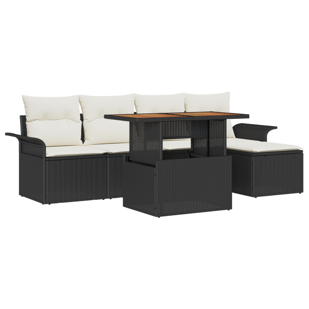 Produktbild för Trädgårdsoffset med lagring 6 pcs Svart Poly rattan