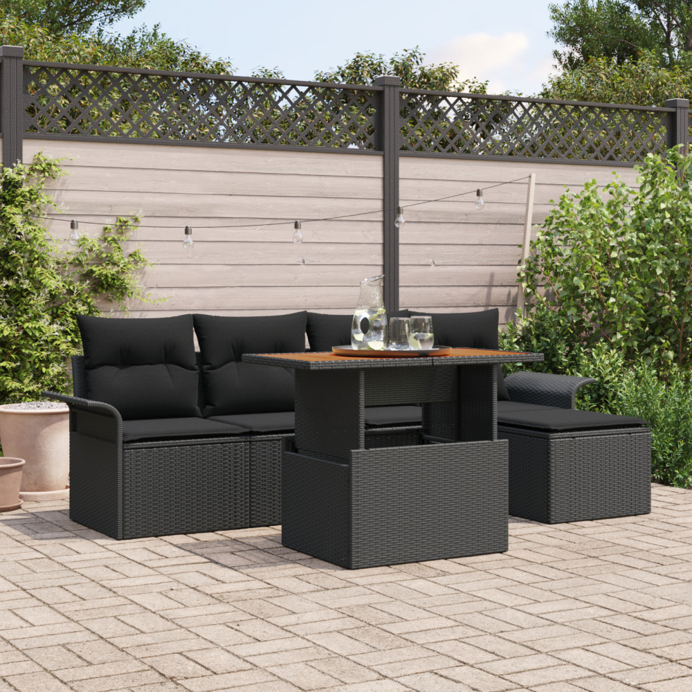 Produktbild för Trädgårdsoffset med lagring 6 pcs Svart Poly rattan