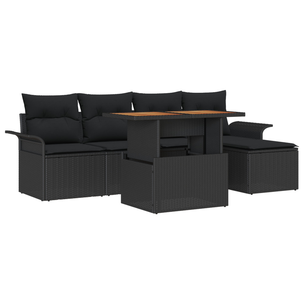 Produktbild för Trädgårdsoffset med lagring 6 pcs Svart Poly rattan