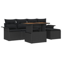 Produktbild för Trädgårdsoffset med lagring 6 pcs Svart Poly rattan