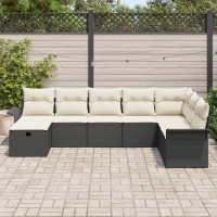 Produktbild för Trädgårdsoffset med kudde med lagring 8 pcs Svart Poly rattan
