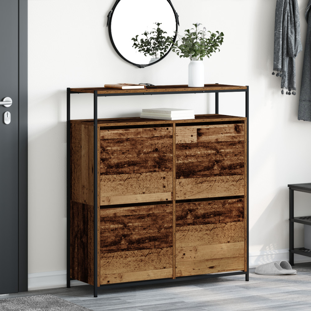 Produktbild för Skoskåp med hylla Gammalt trä 100 x 34 x 112 cm Konstruerat trä