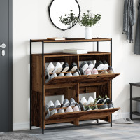 Produktbild för Skoskåp med hylla Gammalt trä 100 x 34 x 112 cm Konstruerat trä