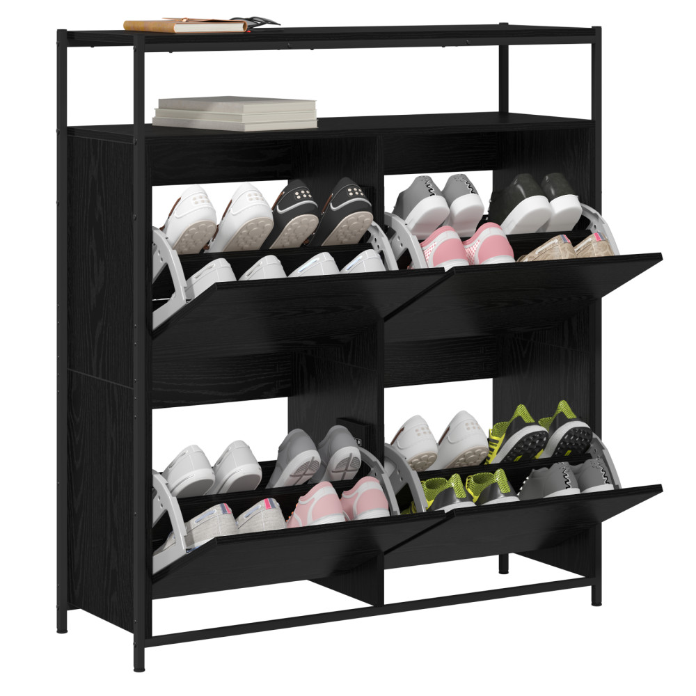 Produktbild för Skoskåp med hylla Svart Ek 100 x 34 x 112 cm Konstruerat trä