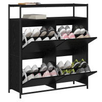 Produktbild för Skoskåp med hylla Svart Ek 100 x 34 x 112 cm Konstruerat trä