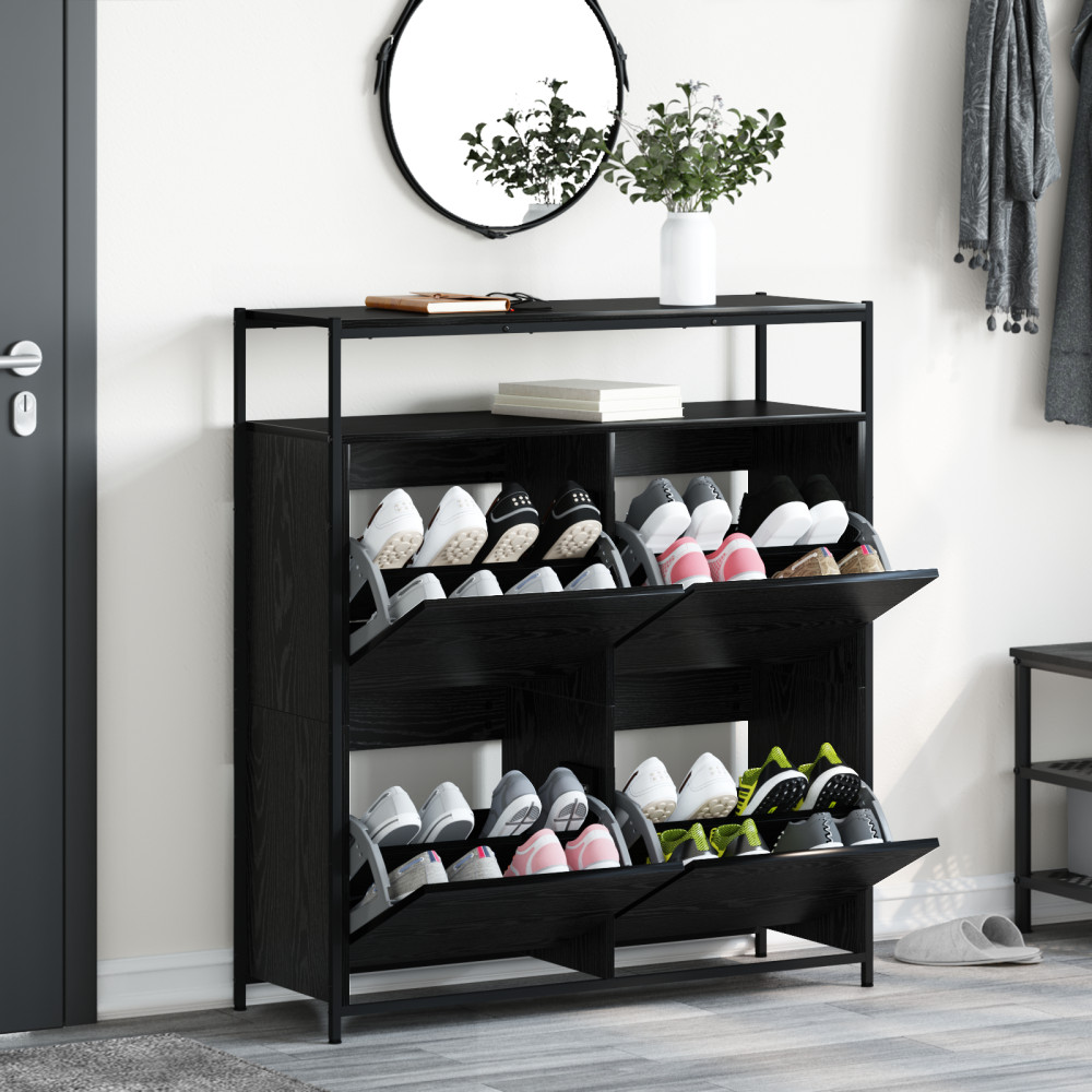 Produktbild för Skoskåp med hylla Svart Ek 100 x 34 x 112 cm Konstruerat trä