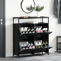 Produktbild för Skoskåp med hylla Svart Ek 100 x 34 x 112 cm Konstruerat trä