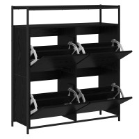 Produktbild för Skoskåp med hylla Svart Ek 100 x 34 x 112 cm Konstruerat trä