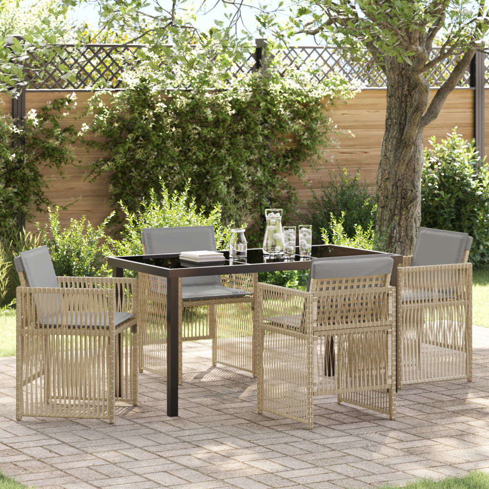 Produktbild för Trädgårdsmöbelset 5 pcs Beige Pulverlackerat stål