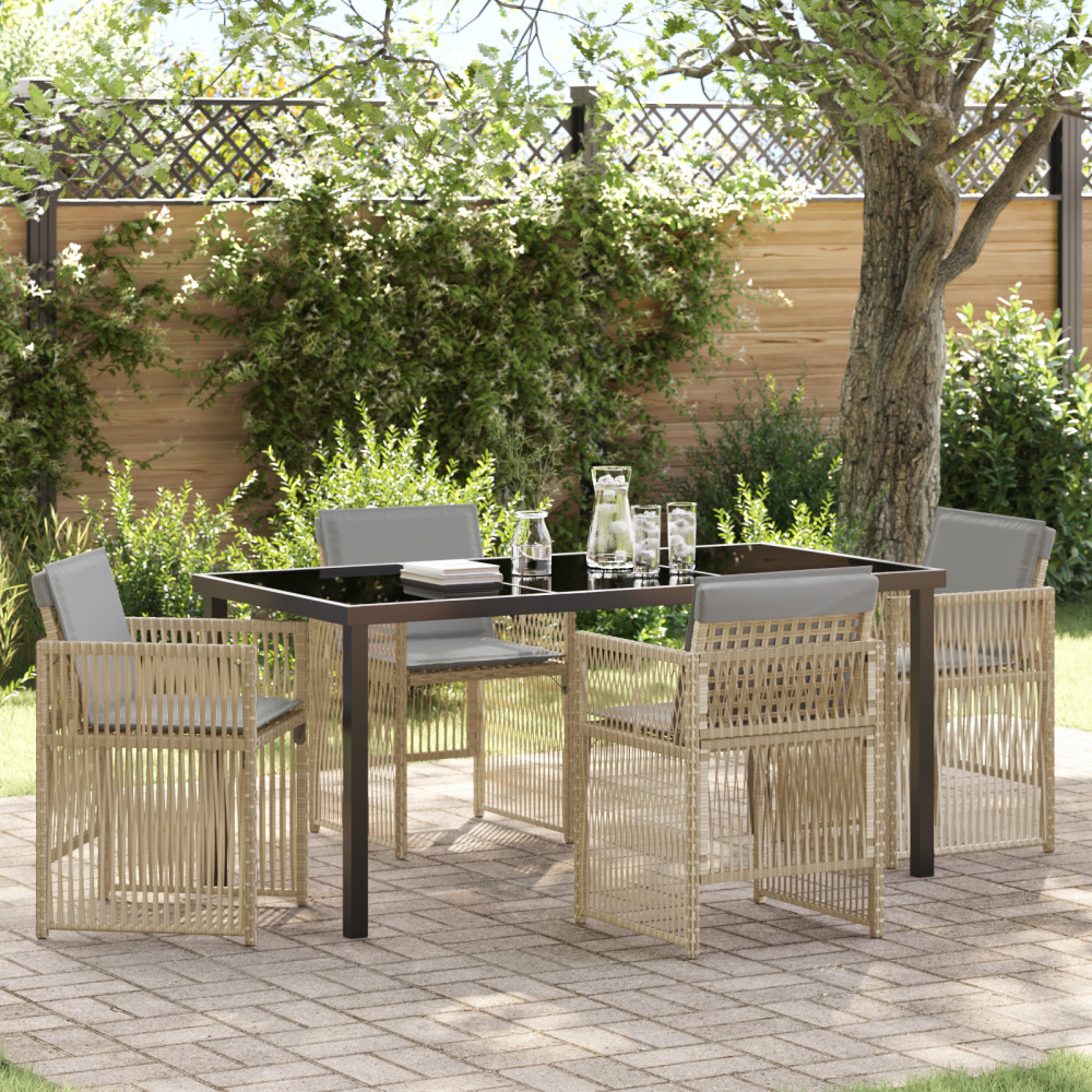 Produktbild för Trädgårdsmöbelset 5 pcs Beige Pulverlackerat stål