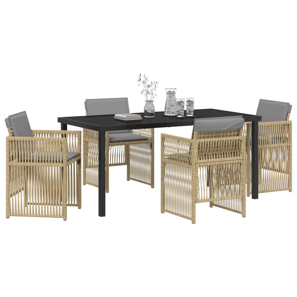 Produktbild för Trädgårdsmöbelset 5 pcs Beige Pulverlackerat stål