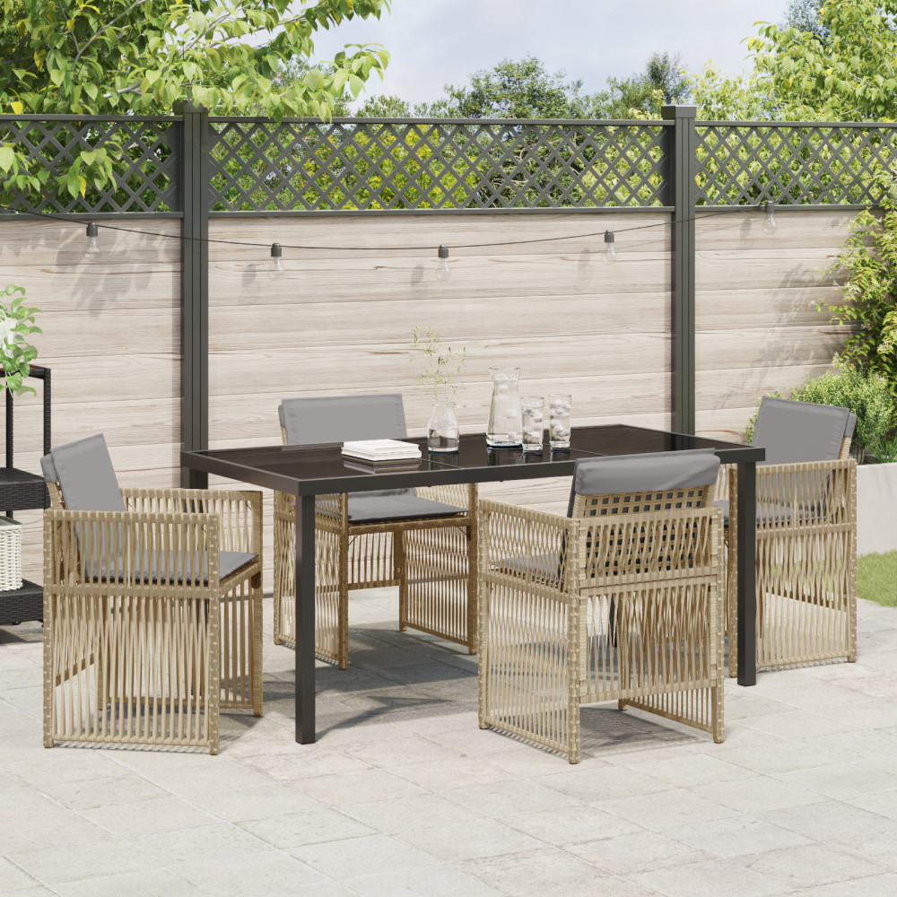 Produktbild för Trädgårdsmöbelset 5 pcs Beige Pulverlackerat stål