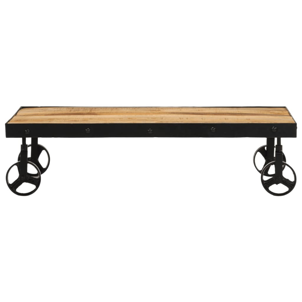 Produktbild för Soffbord med hjul massivt mangoträ 100x55x26 cm