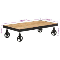 Produktbild för Soffbord med hjul massivt mangoträ 100x55x26 cm