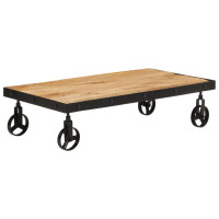 Produktbild för Soffbord med hjul massivt mangoträ 100x55x26 cm