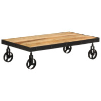 Produktbild för Soffbord med hjul massivt mangoträ 100x55x26 cm