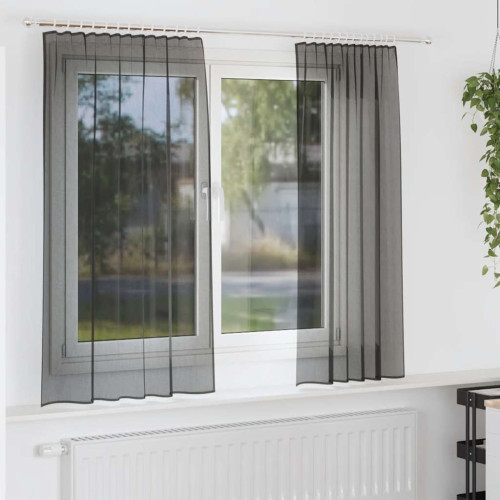 vidaXL Voile gardiner med stångfickor 2 st svart