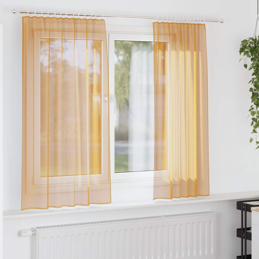 Produktbild för Voile gardiner med stångfickor 2 st orange